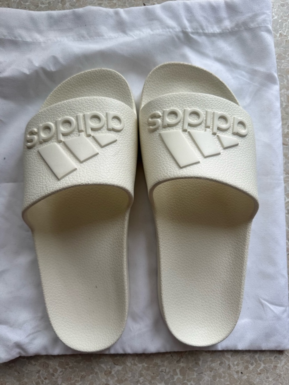 adidas Cream Slide Sandals with Raised Logo